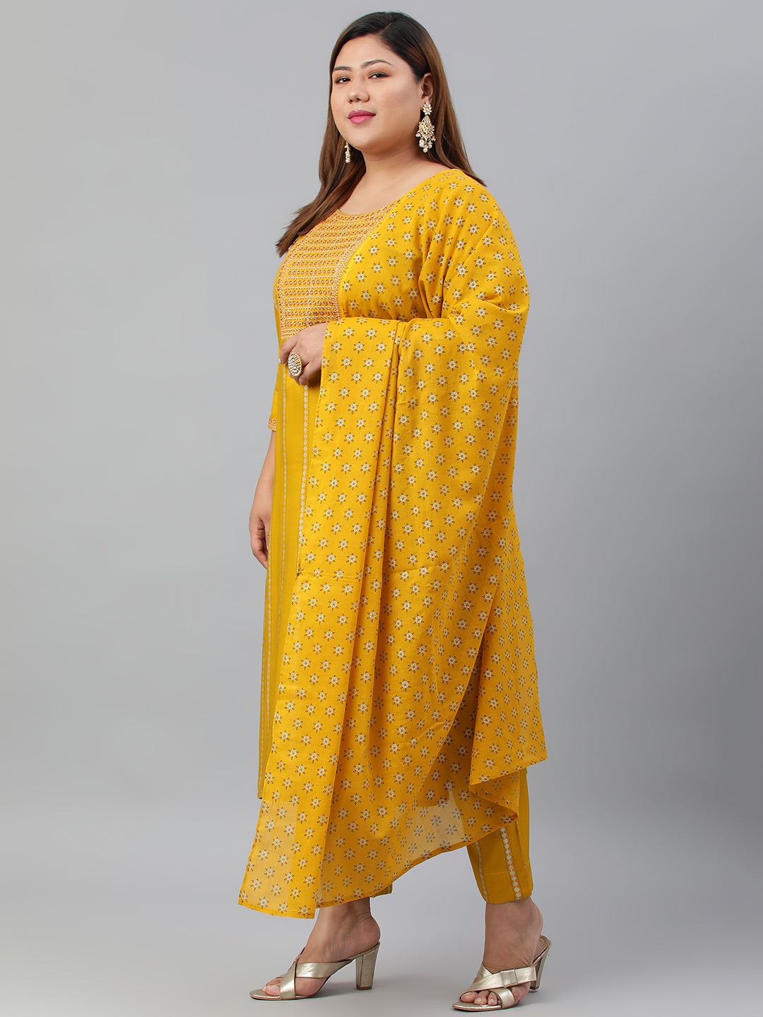 Janasya XL LOVE by Janasya Women's Plus Size Mustard Rayon Kurta With Pant and Dupatta - Distacart
