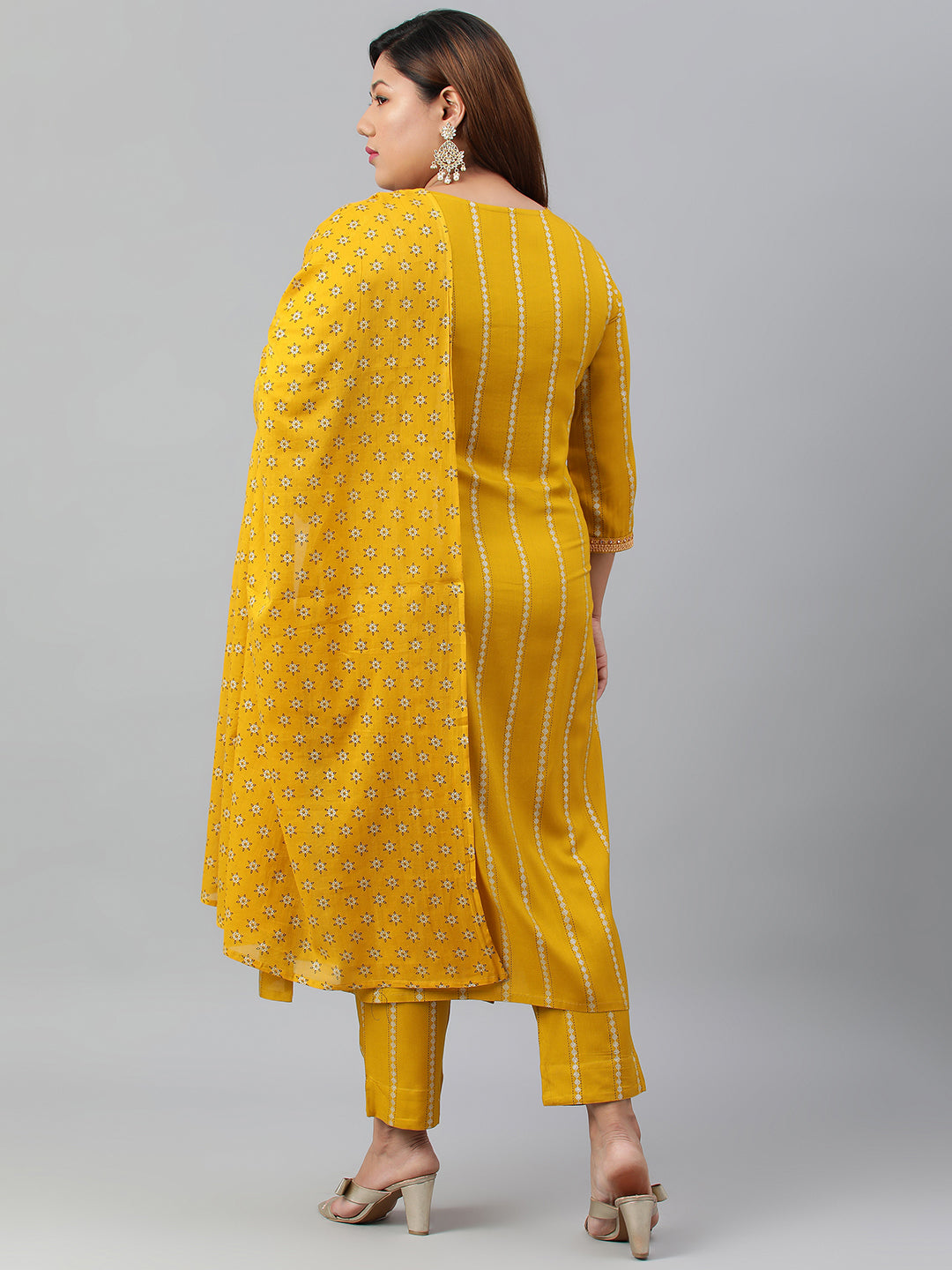 Janasya XL LOVE by Janasya Women's Plus Size Mustard Rayon Kurta With Pant and Dupatta - Distacart