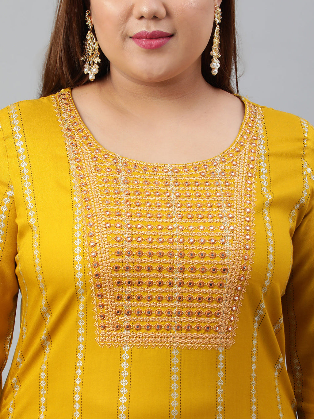 Janasya XL LOVE by Janasya Women's Plus Size Mustard Rayon Kurta With Pant and Dupatta - Distacart