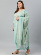 Janasya XL LOVE by Janasya Women's Plus Size Mint Green Rayon Kurta With Pant and Dupatta - Distacart