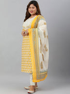 Janasya XL LOVE by Janasya Women's Plus Size Yellow Cotton Kurta With Pants and Dupatta - Distacart