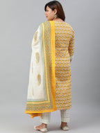 Janasya XL LOVE by Janasya Women's Plus Size Yellow Cotton Kurta With Pants and Dupatta - Distacart