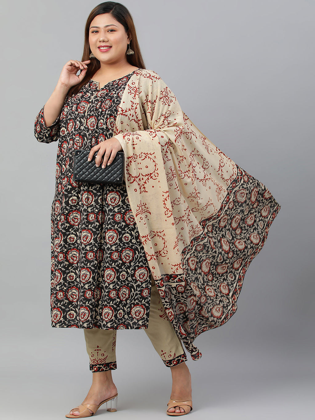 Janasya XL LOVE by Janasya Women's Plus Size Black Cotton Kurta With Pant and Dupatta - Distacart