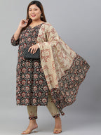 Janasya XL LOVE by Janasya Women's Plus Size Black Cotton Kurta With Pant and Dupatta - Distacart