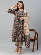 Janasya XL LOVE by Janasya Women's Plus Size Black Cotton Kurta With Pant and Dupatta - Distacart