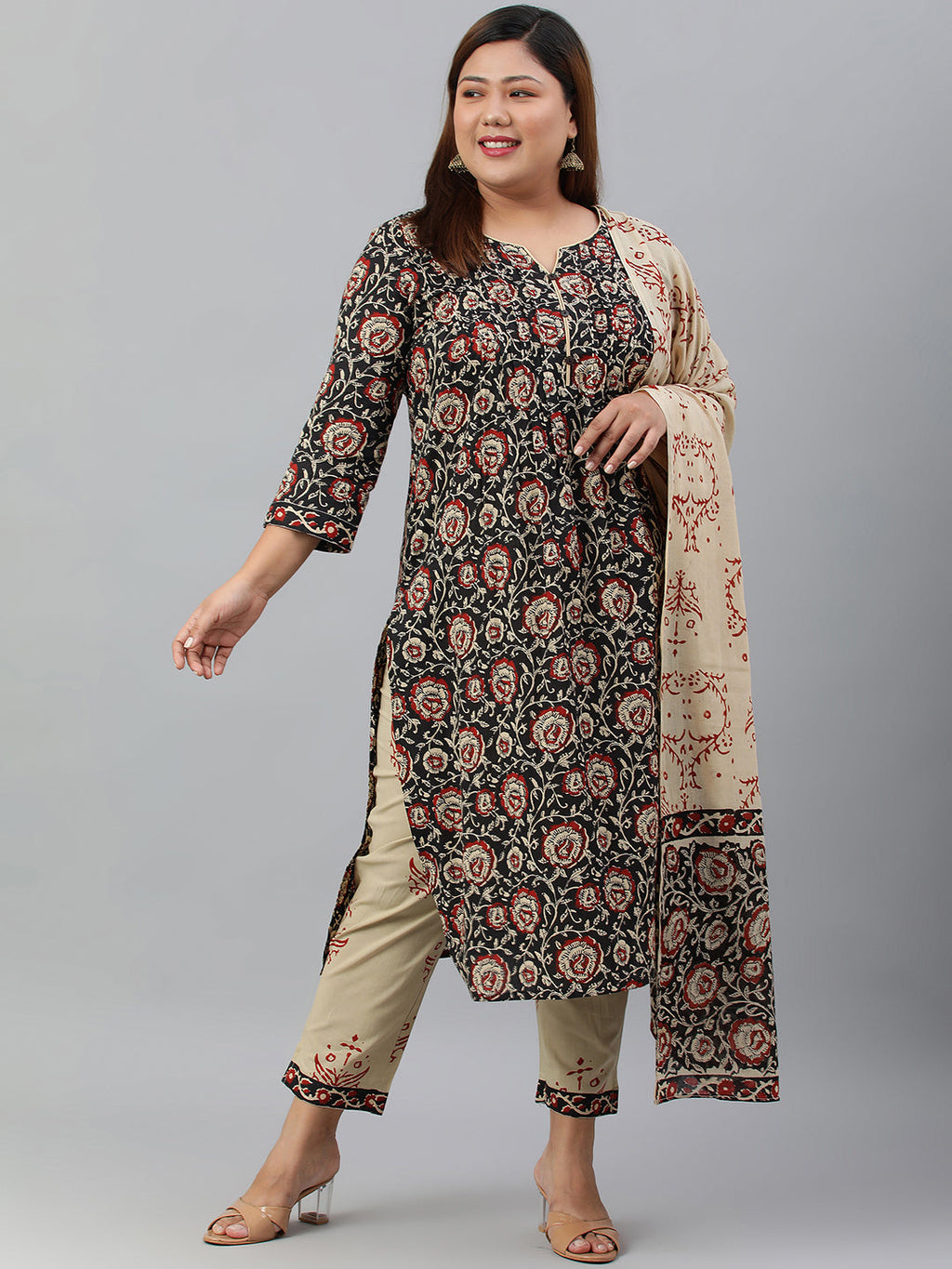 Janasya XL LOVE by Janasya Women's Plus Size Black Cotton Kurta With Pant and Dupatta - Distacart