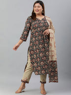 Janasya XL LOVE by Janasya Women's Plus Size Black Cotton Kurta With Pant and Dupatta - Distacart