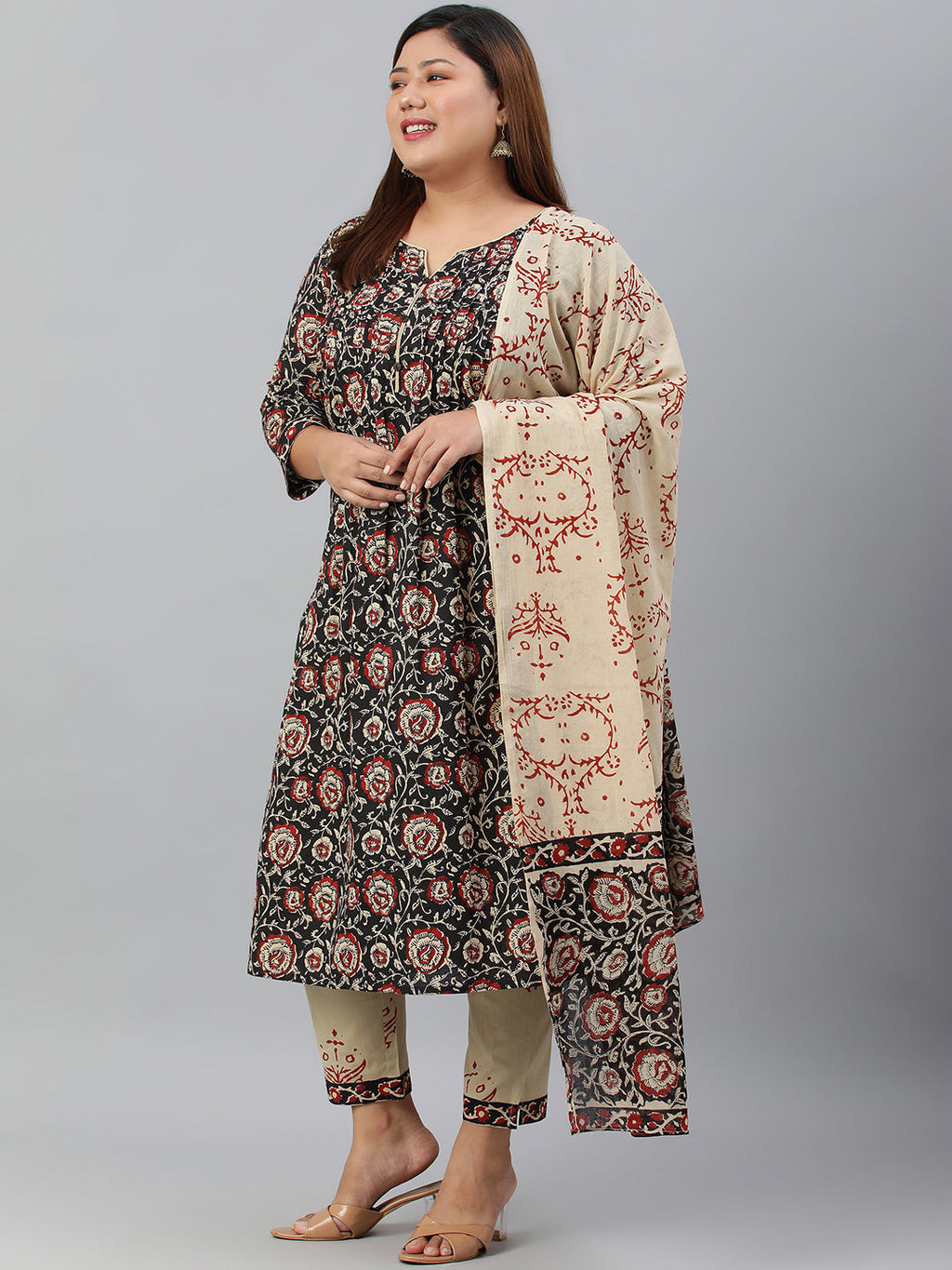 Janasya XL LOVE by Janasya Women's Plus Size Black Cotton Kurta With Pant and Dupatta - Distacart