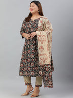 Janasya XL LOVE by Janasya Women's Plus Size Black Cotton Kurta With Pant and Dupatta - Distacart