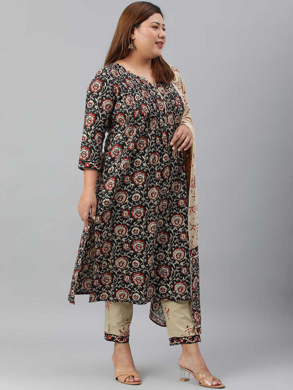 Janasya XL LOVE by Janasya Women's Plus Size Black Cotton Kurta With Pant and Dupatta - Distacart