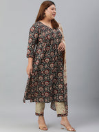 Janasya XL LOVE by Janasya Women's Plus Size Black Cotton Kurta With Pant and Dupatta - Distacart