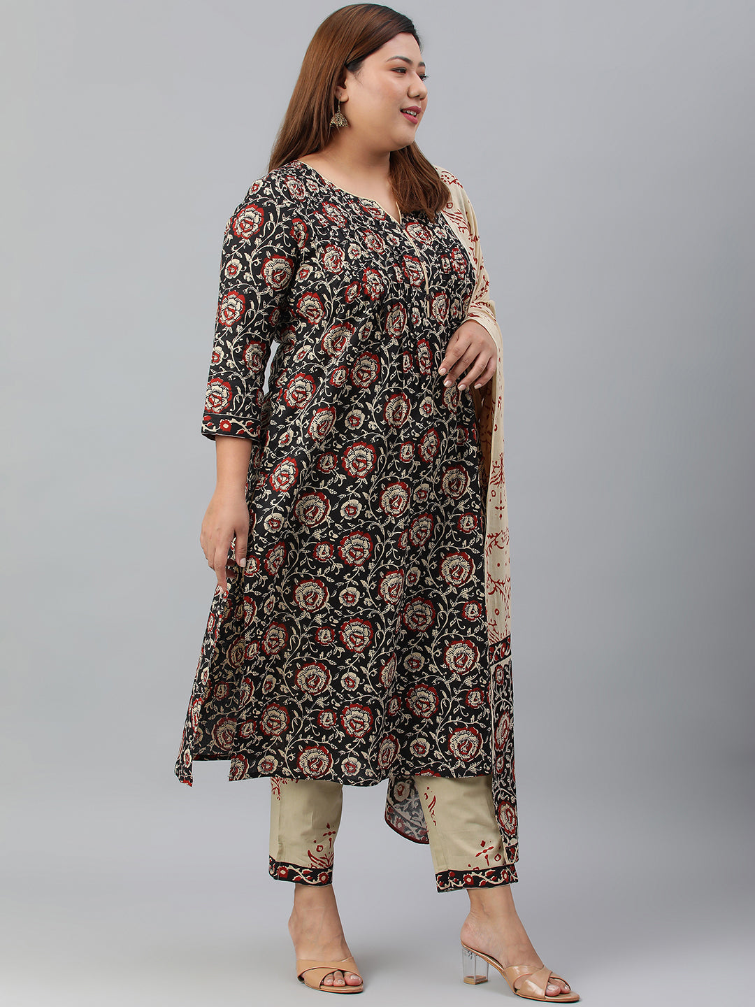 Janasya XL LOVE by Janasya Women's Plus Size Black Cotton Kurta With Pant and Dupatta - Distacart