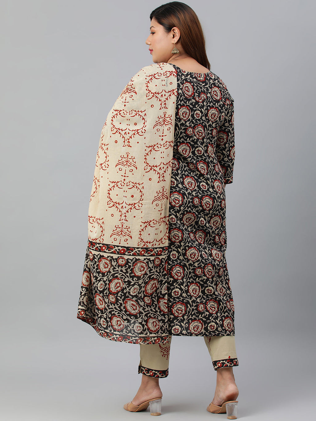 Janasya XL LOVE by Janasya Women's Plus Size Black Cotton Kurta With Pant and Dupatta - Distacart