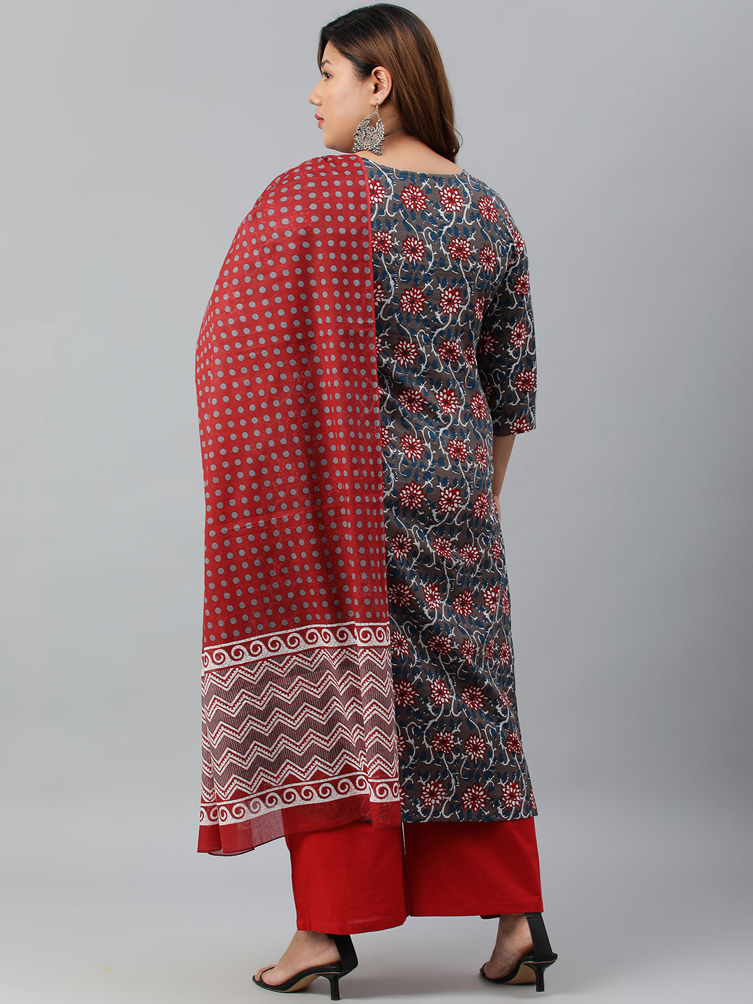 Janasya XL LOVE by Janasya Women's Plus Size Grey Cotton Kurta With Palazzo and Dupatta - Distacart