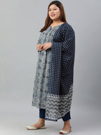 Janasya XL LOVE by Janasya Women's Plus Size Grey Cotton Kurta With Pant and Dupatta - Distacart