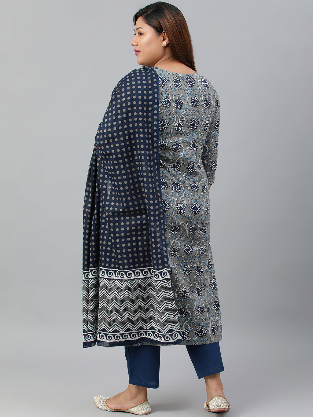 Janasya XL LOVE by Janasya Women's Plus Size Grey Cotton Kurta With Pant and Dupatta - Distacart