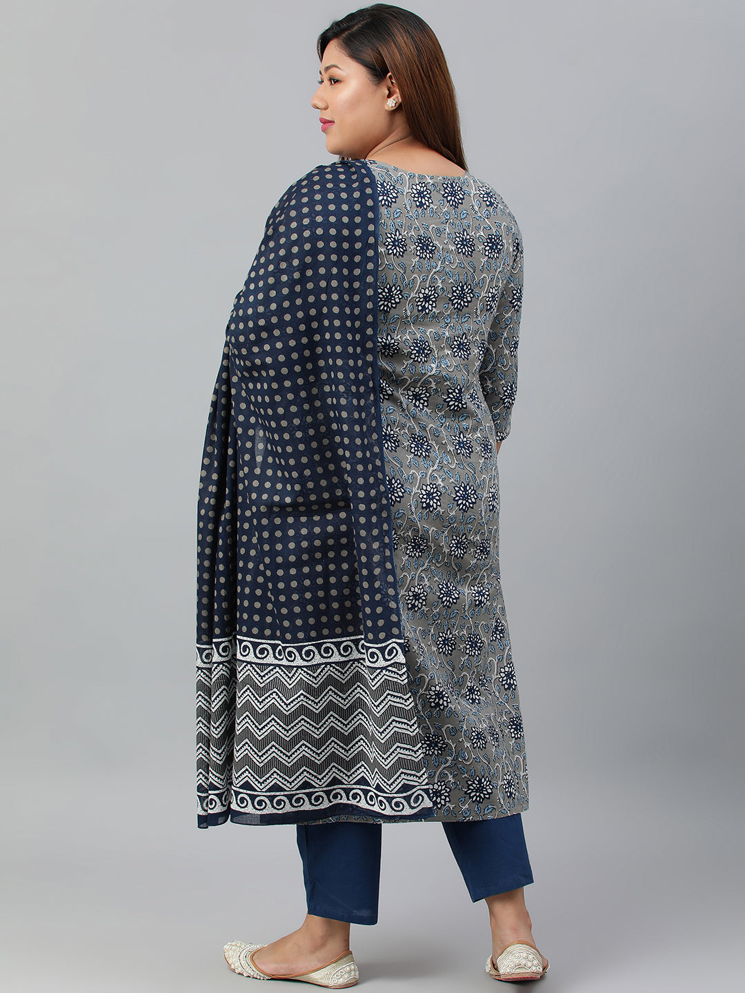 Janasya XL LOVE by Janasya Women's Plus Size Grey Cotton Kurta With Pant and Dupatta - Distacart