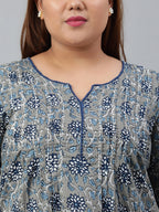 Janasya XL LOVE by Janasya Women's Plus Size Grey Cotton Kurta With Pant and Dupatta - Distacart
