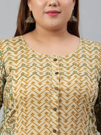 Janasya XL LOVE by Janasya Women's Plus Size Beige Cotton Kurta With Pant and Dupatta - Distacart