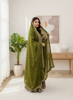 Prazu Fashion Mahendi Jimmy Silk Sequin Embroidered Sharara Suit - Distacart