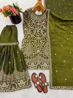 Prazu Fashion Mahendi Jimmy Silk Sequin Embroidered Sharara Suit - Distacart