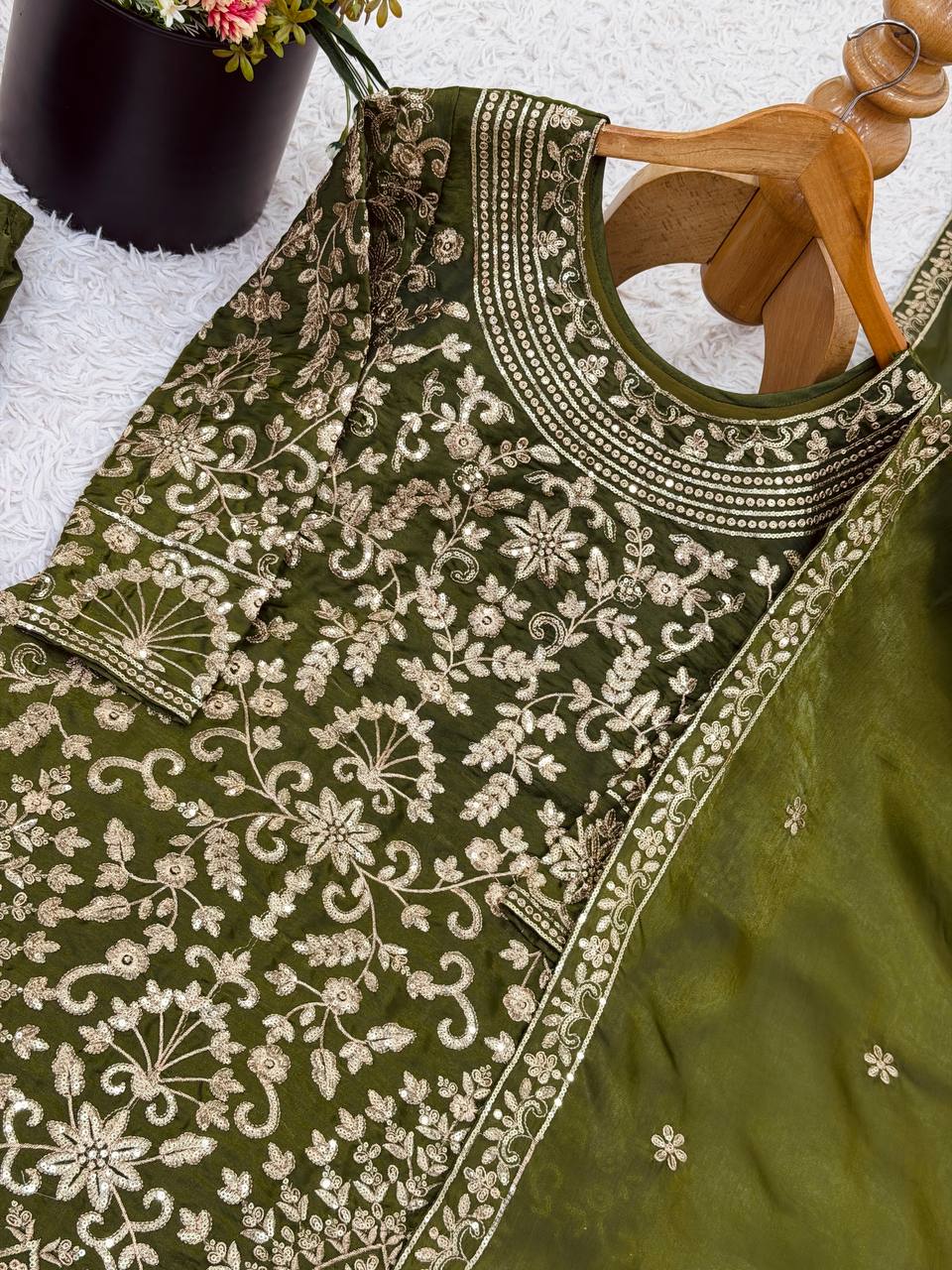 Prazu Fashion Mahendi Jimmy Silk Sequin Embroidered Sharara Suit - Distacart