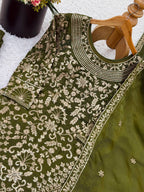 Prazu Fashion Mahendi Jimmy Silk Sequin Embroidered Sharara Suit - Distacart
