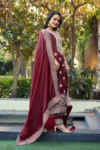 Prazu Fashion Dark Maroon Jimmy Silk Sequin Embroidered Salwar Suit - Distacart