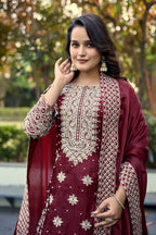 Prazu Fashion Dark Maroon Jimmy Silk Sequin Embroidered Salwar Suit - Distacart