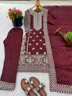 Prazu Fashion Dark Maroon Jimmy Silk Sequin Embroidered Salwar Suit - Distacart