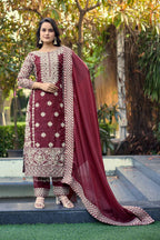 Prazu Fashion Dark Maroon Jimmy Silk Sequin Embroidered Salwar Suit - Distacart