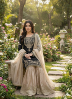 Prazu Fashion Black Jimmy Silk Embroidery Dori Sequence Palazzo Suit - Distacart