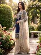 Prazu Fashion Blue Jimmy Silk Embroidery Dori Sequence Palazzo Suit - Distacart