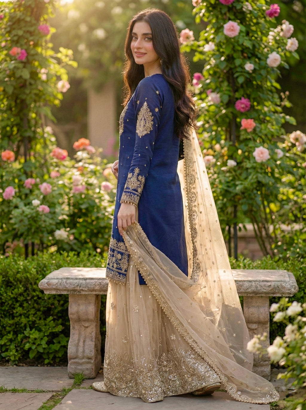 Prazu Fashion Blue Jimmy Silk Embroidery Dori Sequence Palazzo Suit - Distacart