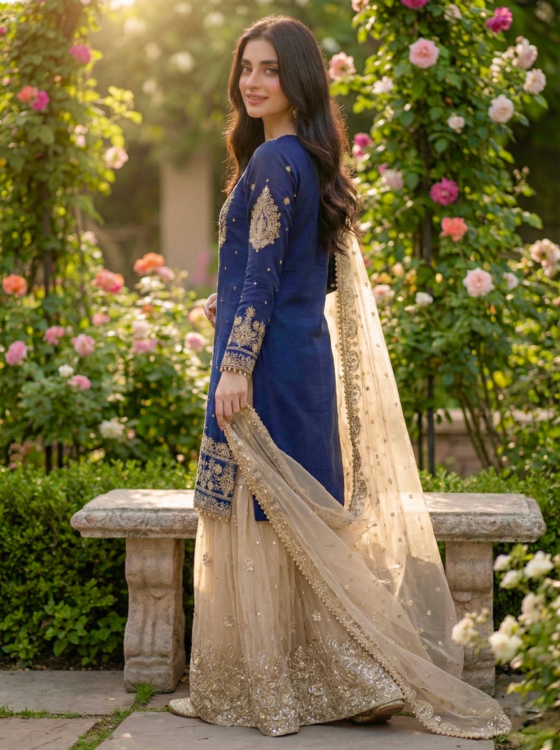 Prazu Fashion Blue Jimmy Silk Embroidery Dori Sequence Palazzo Suit - Distacart