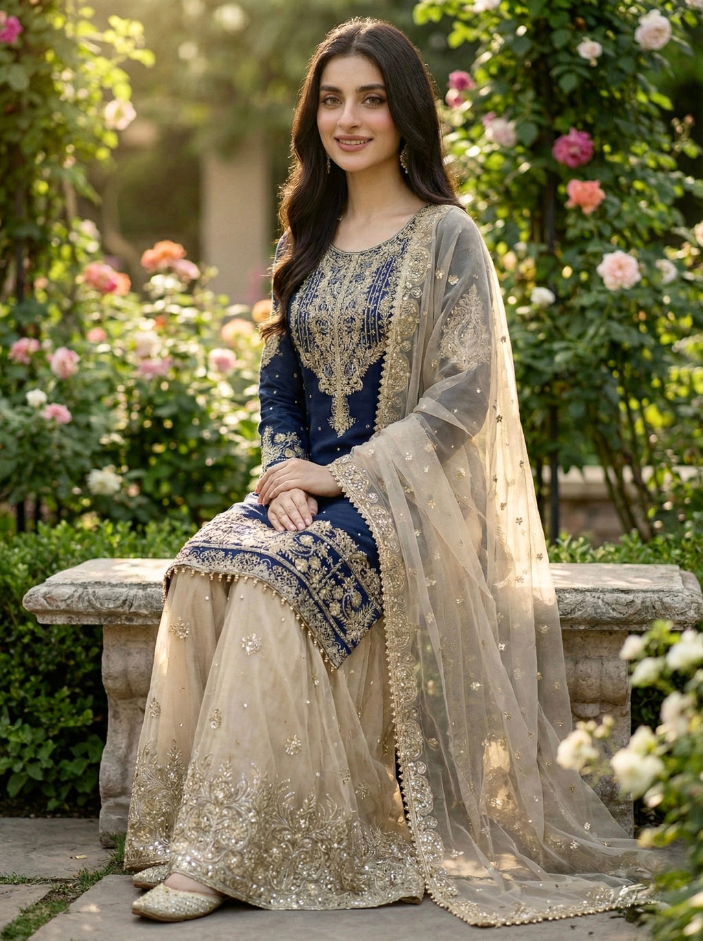 Prazu Fashion Blue Jimmy Silk Embroidery Dori Sequence Palazzo Suit - Distacart