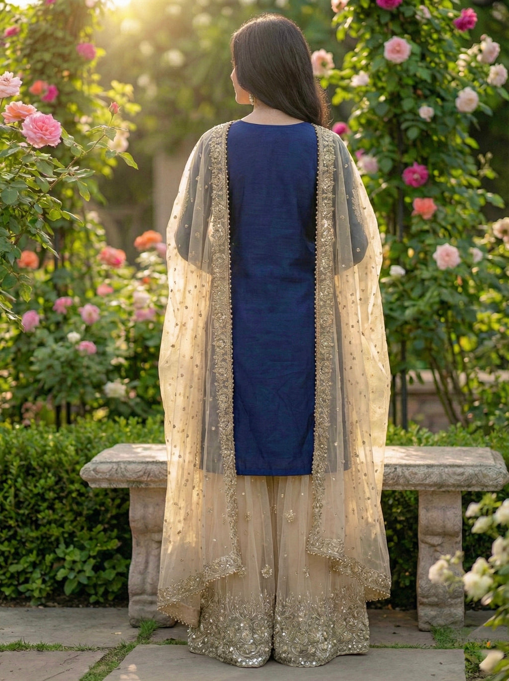 Prazu Fashion Blue Jimmy Silk Embroidery Dori Sequence Palazzo Suit - Distacart