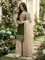 Prazu Fashion Green Jimmy Silk Embroidery Dori Sequence Palazzo Suit - Distacart