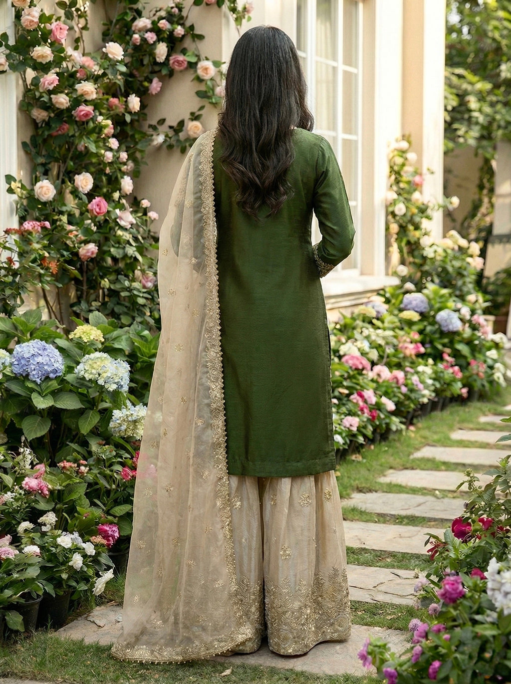 Prazu Fashion Green Jimmy Silk Embroidery Dori Sequence Palazzo Suit - Distacart