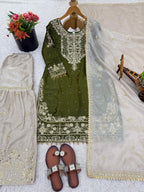 Prazu Fashion Green Jimmy Silk Embroidery Dori Sequence Palazzo Suit - Distacart