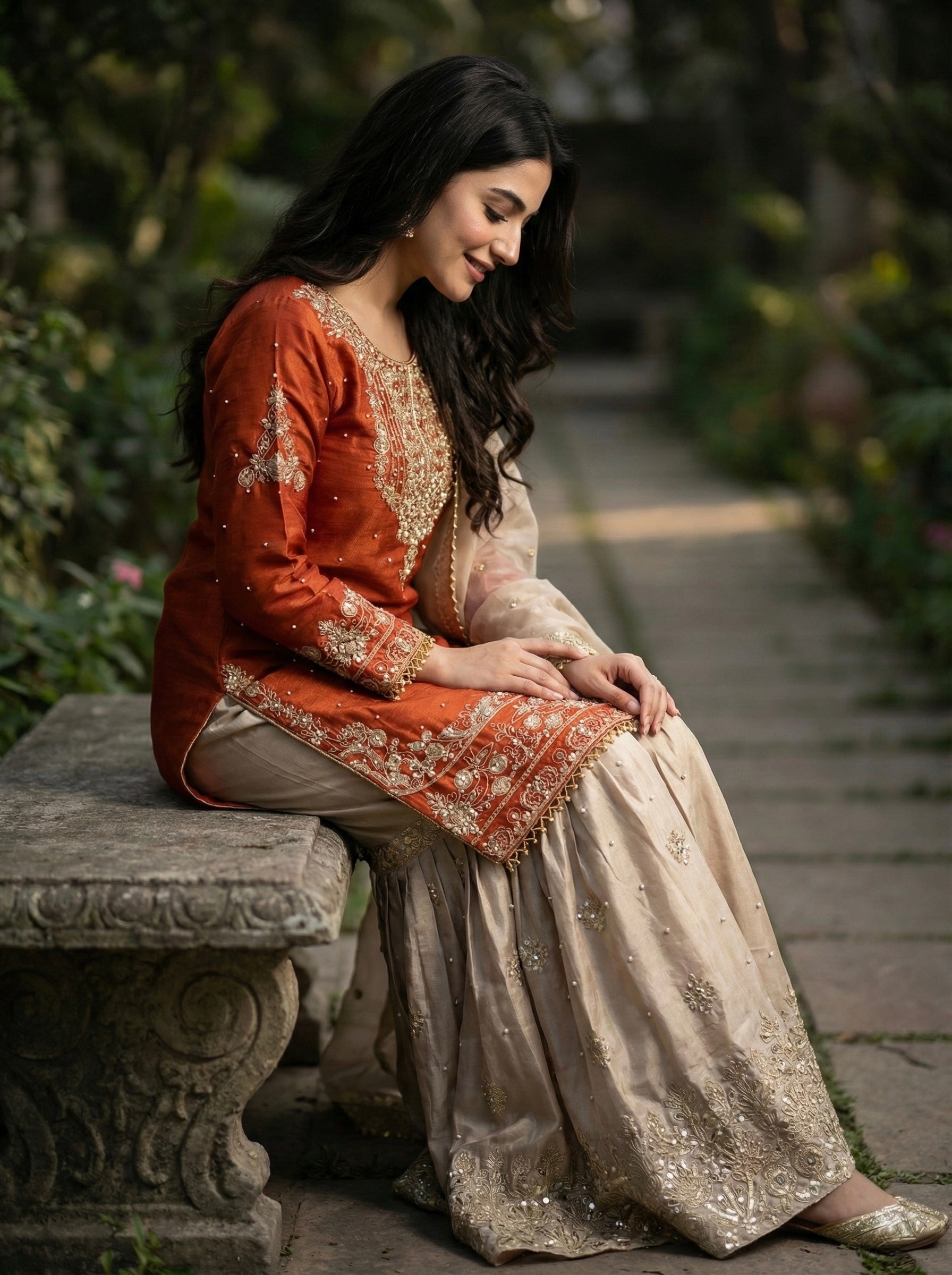 Prazu Fashion Orange Jimmy Silk Embroidery Dori Sequence Palazzo Suit - Distacart