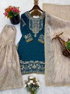 Prazu Fashion Rama Jimmy Silk Embroidery Dori Sequence Palazzo Suit - Distacart