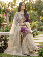 Prazu Fashion Wine Jimmy Silk Embroidery Dori Sequence Palazzo Suit - Distacart
