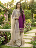Prazu Fashion Wine Jimmy Silk Embroidery Dori Sequence Palazzo Suit - Distacart