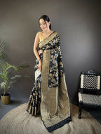 Joban Fashion Black Floral & Ethnic Motifs Design Soft Silk Meenakari Banarasi Saree - Distacart