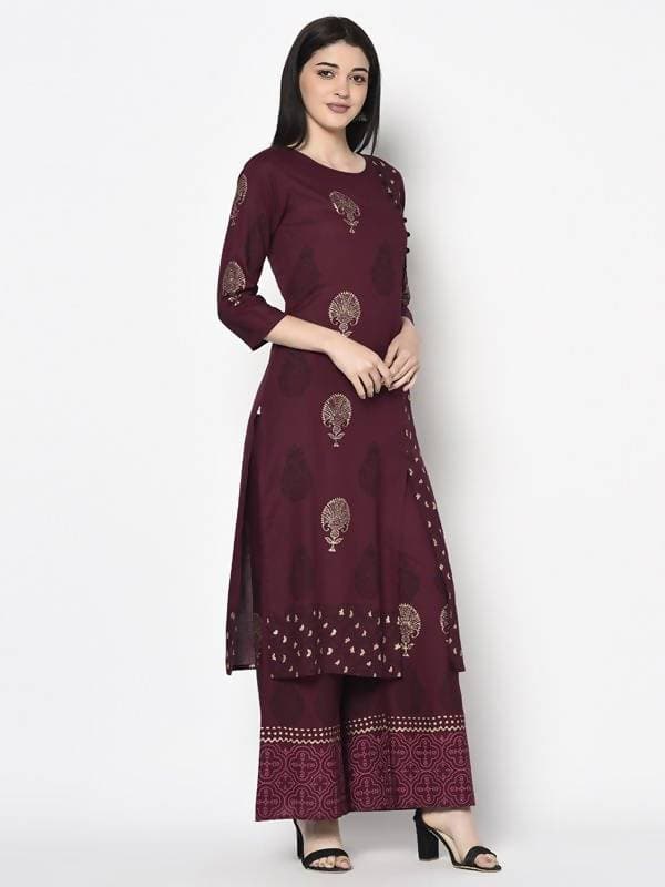 Aniyah Rayon Wine Color Block Print Straight Kurta (AN-175K)