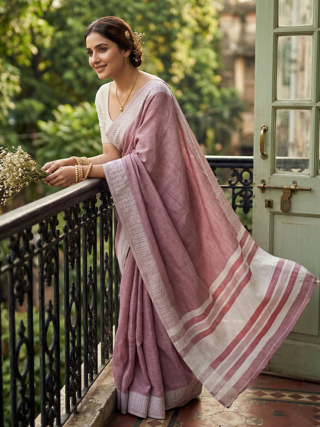 Shree Shyam Fashion Magenta Linen Saree - Distacart