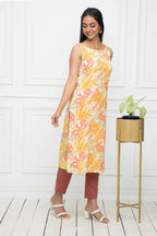 Myshka Multi Floral Women Cotton Straight Round Neck Kurtas - Distacart