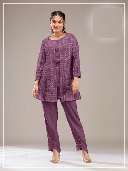 Teeya Creation Onion Color Faux Georgette Party Wear Designer Co Ord Set