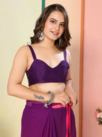 Purple Georgette Pedding Color Printed Ready To Wear Saree - Aalaya